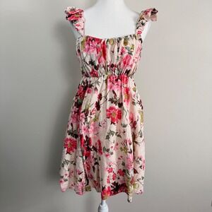 Abercrombie & Fitch Pink Floral Linen Blend Ruffle Strap Mini Dress Womens M